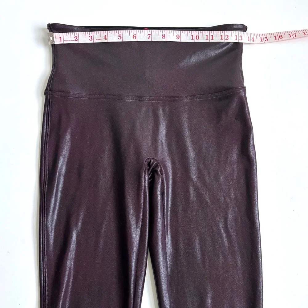 SPANX Faux Leather Leggings High-Waisted Wine Burgundy Size Large - Picture 10 of 16